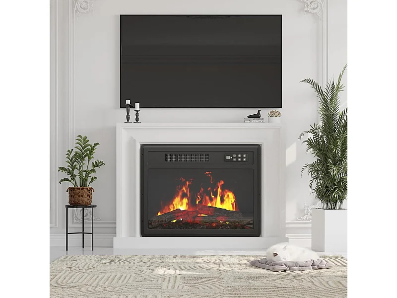 YODOLLA 23 Zoll Einbauelektrokamin mit Heizung, 7 Farben & 5 Stufen Flammeneffekt, LED-Feuereffekt für Wohnzimmer, Schwarz