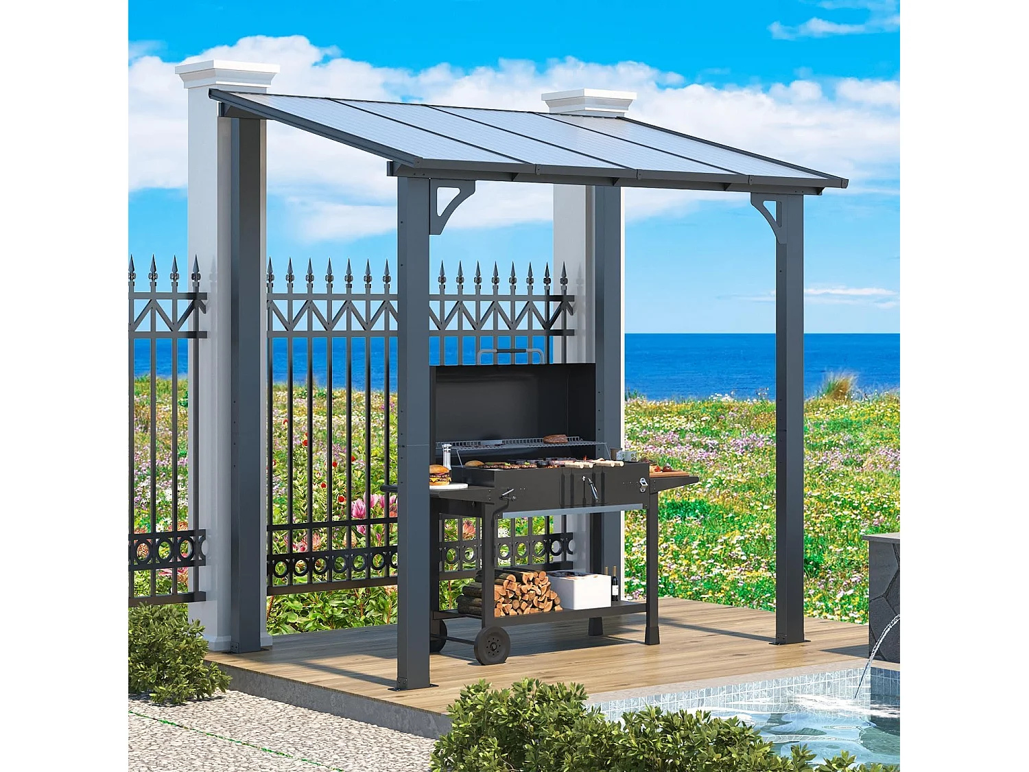 YODOLLA Aluminium-Pavillon, Metallmarkisen, Pavillons, Pergola, Robuste Metall-Pergola (Schwarz, 2,4 x 1,5m)