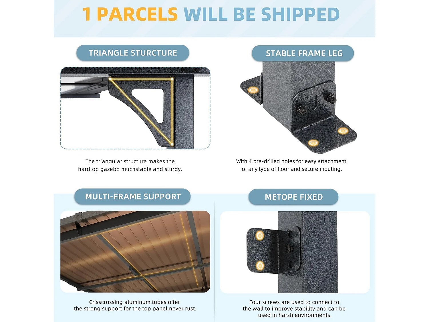 YODOLLA Aluminium-Pavillon, Metallmarkisen, Pavillons, Pergola, Robuste Metall-Pergola (Schwarz, 2,4 x 1,5m)