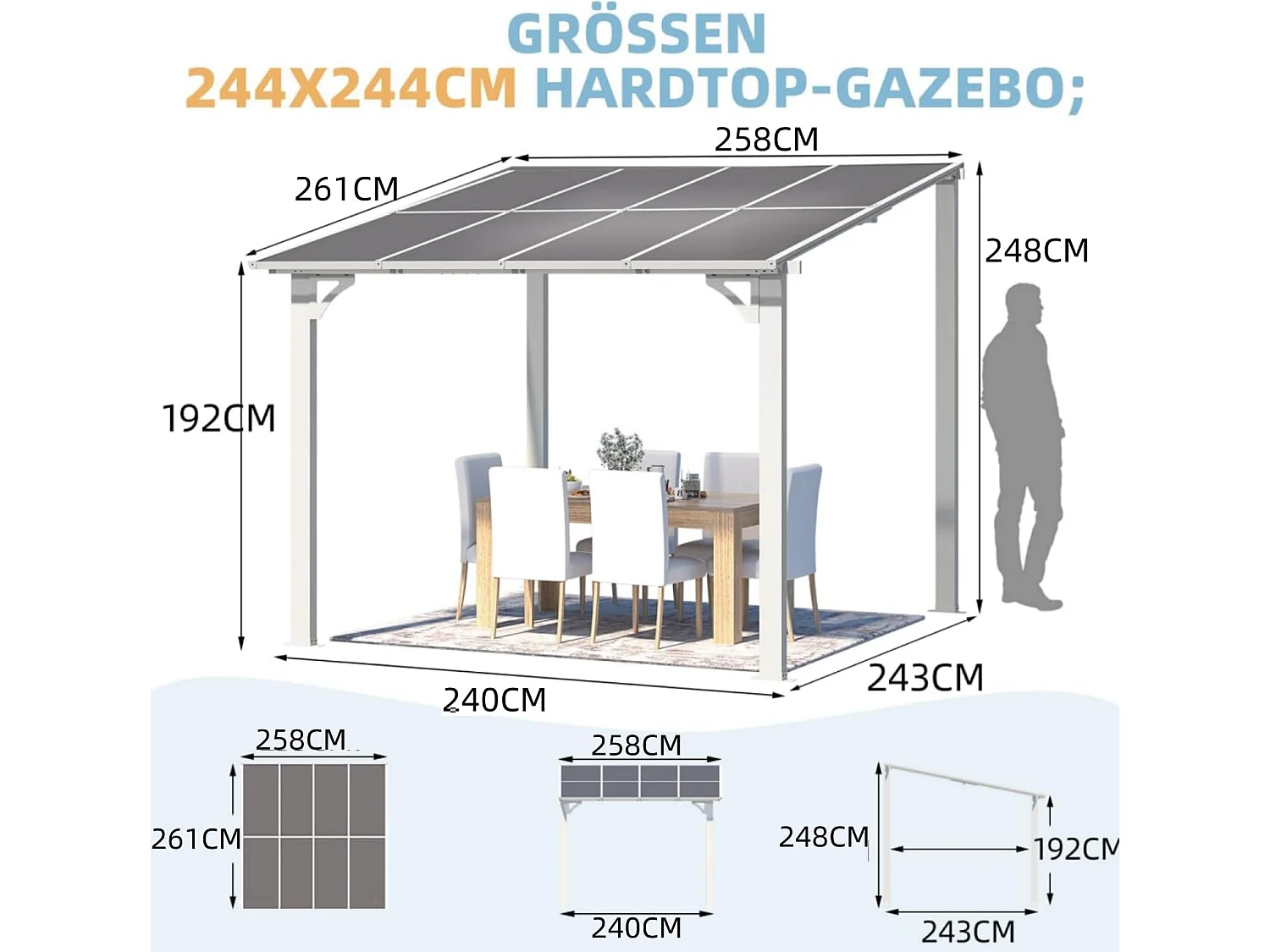 YODOLLA Aluminium-Pavillon, Metallmarkisen, Pavillons, Pergola, Robuste Metall-Pergola (Weiß, 2,4 x 2,4 m)
