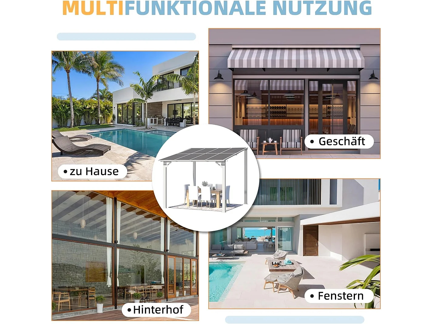 YODOLLA Aluminium-Pavillon, Metallmarkisen, Pavillons, Pergola, Robuste Metall-Pergola (Weiß, 2,4 x 2,4 m)