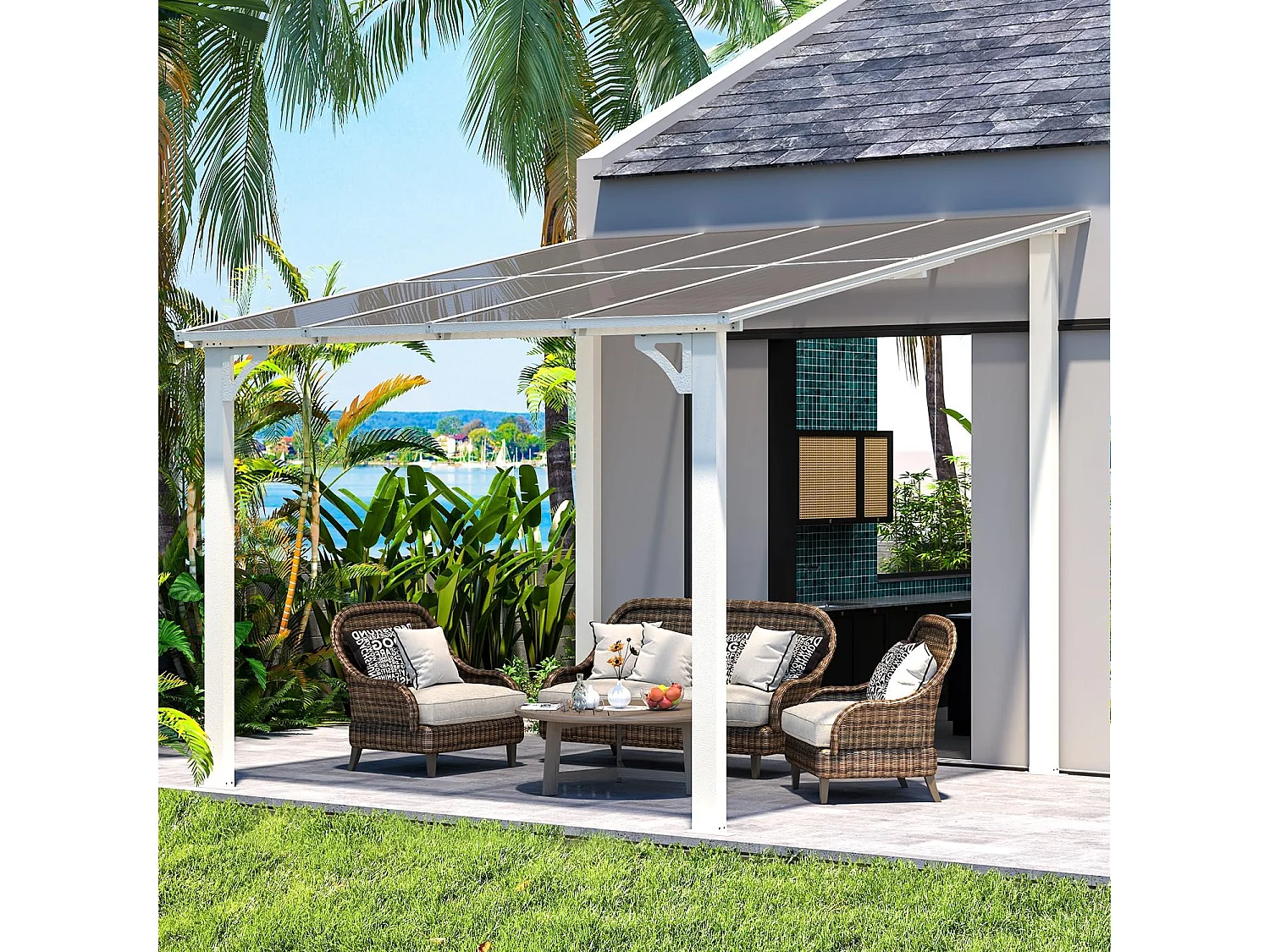 YODOLLA Aluminium-Pavillon, Metallmarkisen, Pavillons, Pergola, Robuste Metall-Pergola (Weiß, 2,4 x 2,4 m)