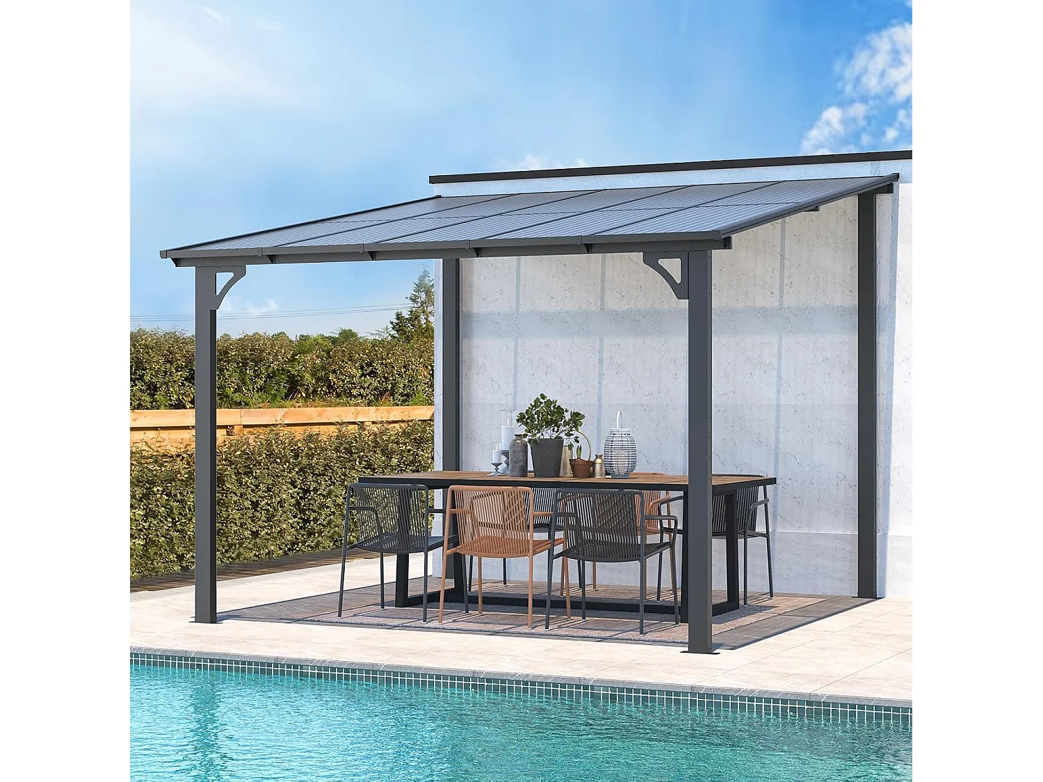 YODOLLA Aluminium-Pavillon, Metallmarkisen, Pavillons, Pergola, Robuste Metall-Pergola (Schwarz, 2,4 x 2,4 m)