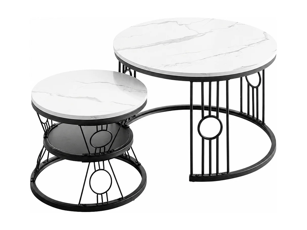 Table Basse Gigogne 2 Pièces - Tables Rondes Empilables pour Salon et Balcon, MDF et Métal - Noir
