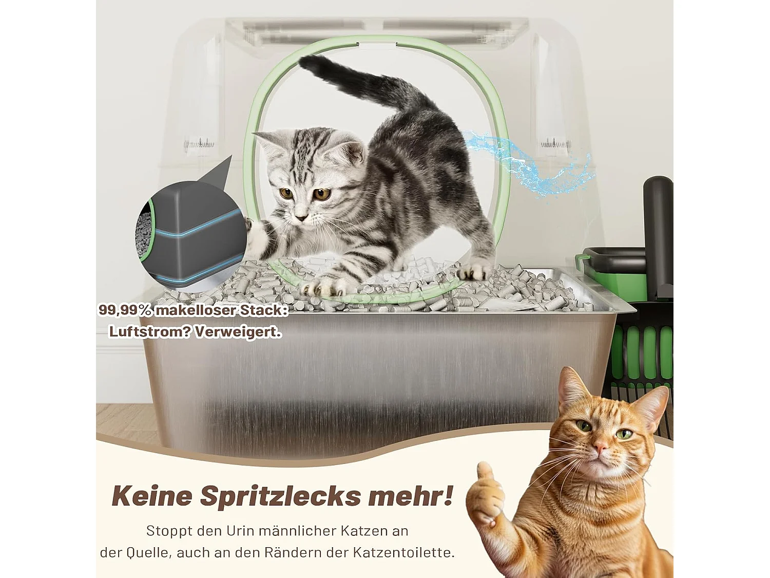 YODOLLA Katzentoilette, Edelstahl Katzenklo mit Deckel, Schaufel und Pedal, Dichtesign für Große Katzen, 60x40x38cm, Schwarz