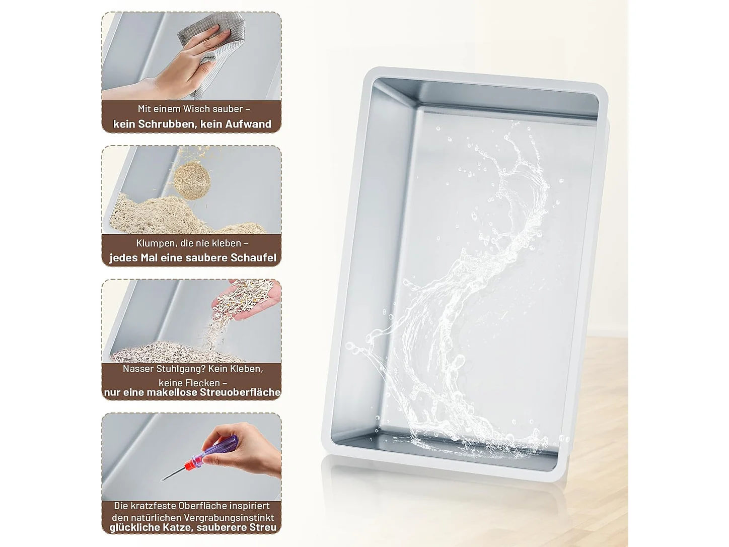 YODOLLA Katzentoilette, Edelstahl Katzenklo mit Deckel, Schaufel und Pedal, Dichtesign für Große Katzen, 60x40x38cm, Schwarz