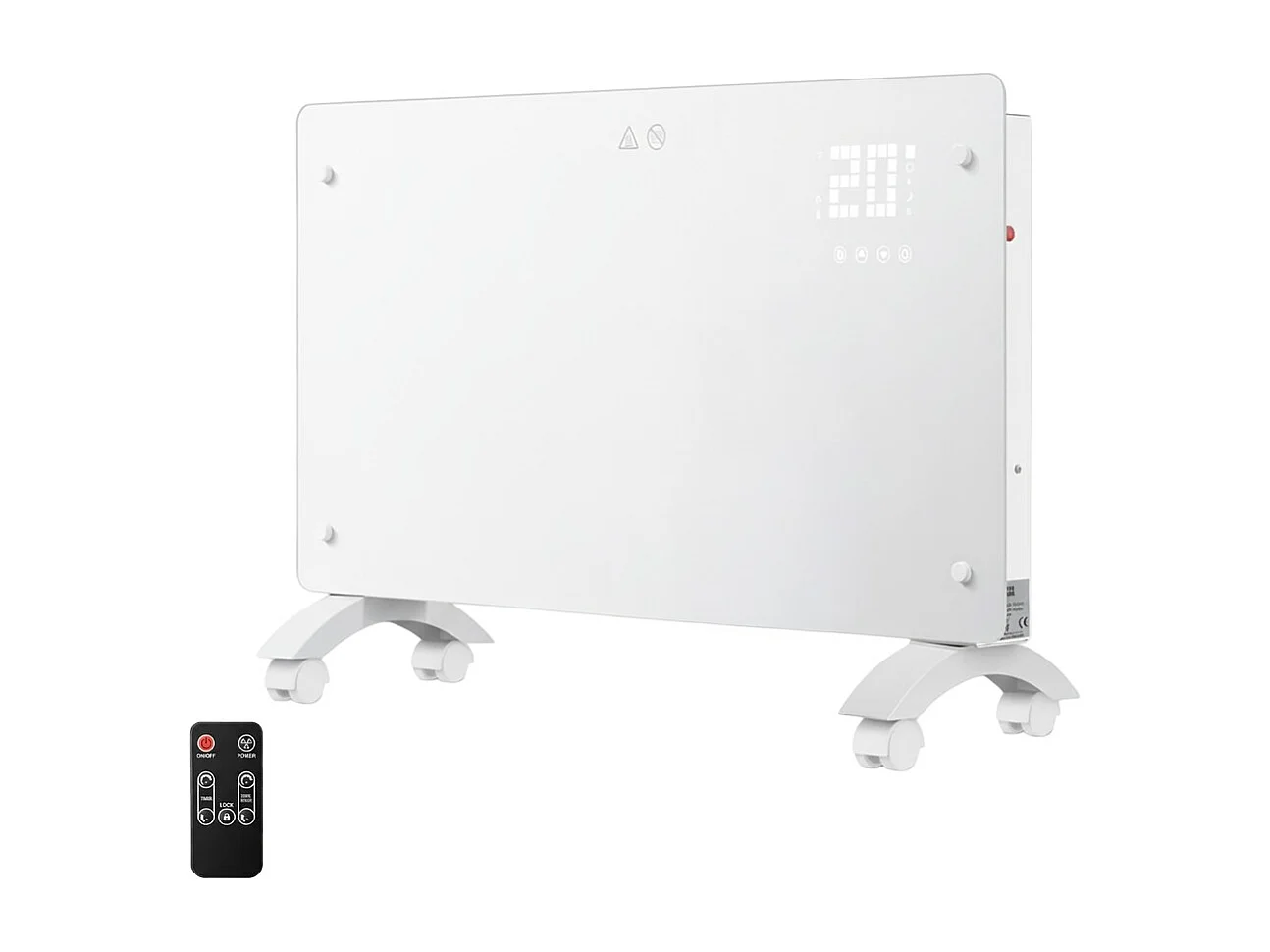 YOEVU - Emisor térmico de cristal 2500W , temporizador 24 horas, soporte con ruedas, 2 modos de potencia