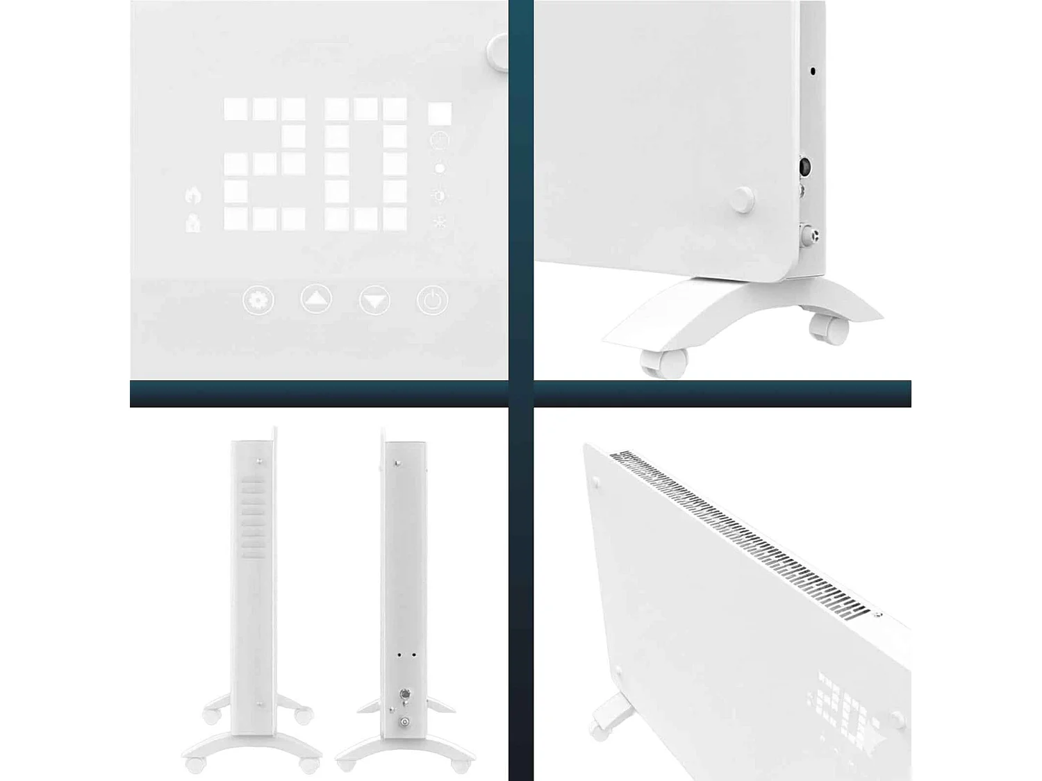 YOEVU - Emisor térmico de cristal 2500W , temporizador 24 horas, soporte con ruedas, 2 modos de potencia