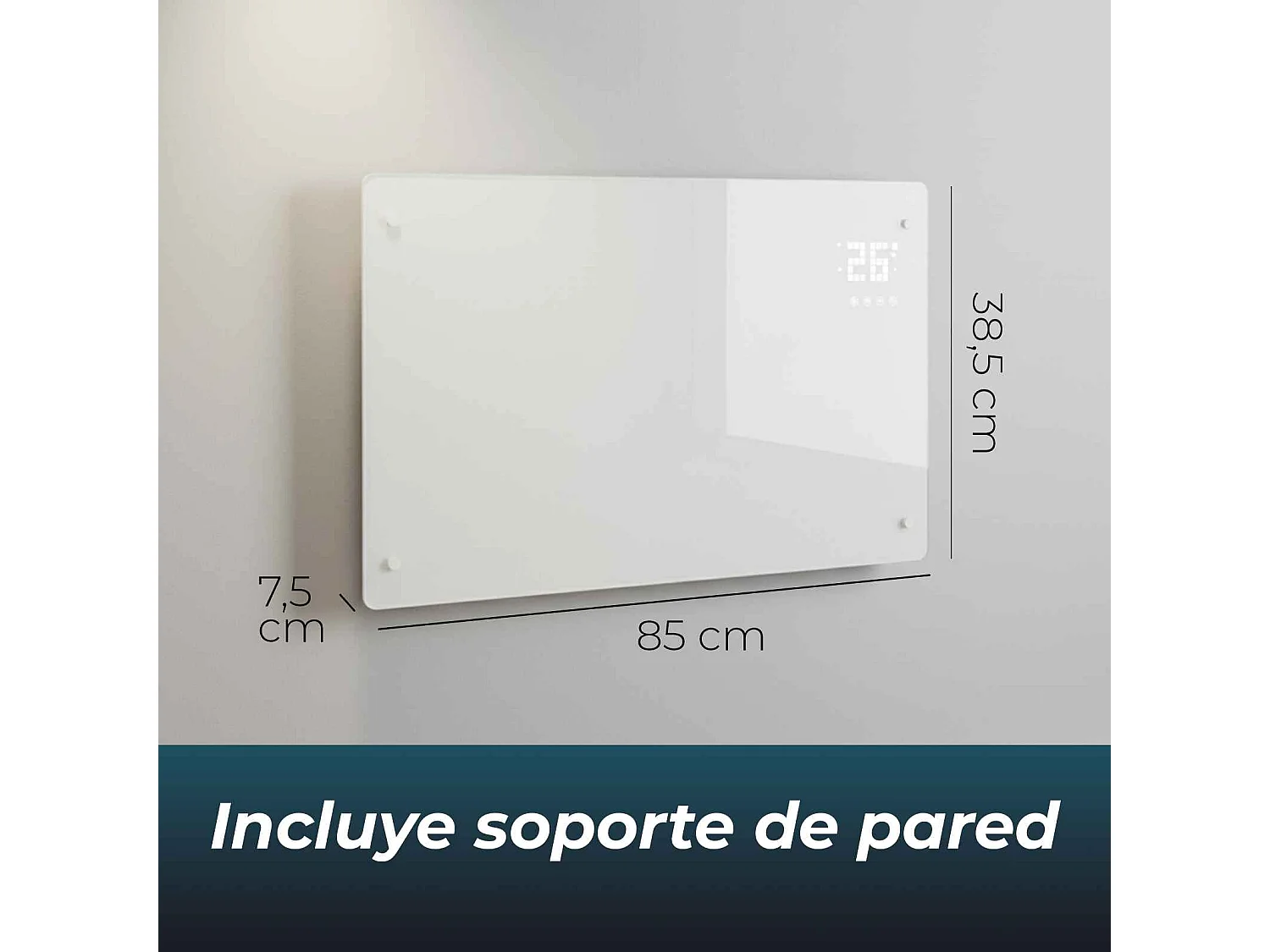 YOEVU - Emisor térmico de cristal 2500W , temporizador 24 horas, soporte con ruedas, 2 modos de potencia