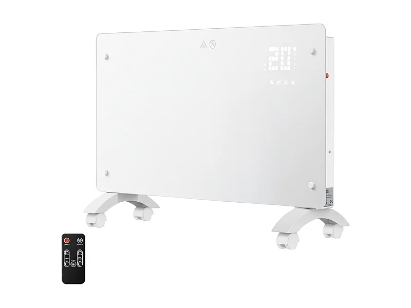 YOEVU - Emisor térmico de cristal 2500W , temporizador 24 horas, soporte con ruedas, 2 modos de potencia