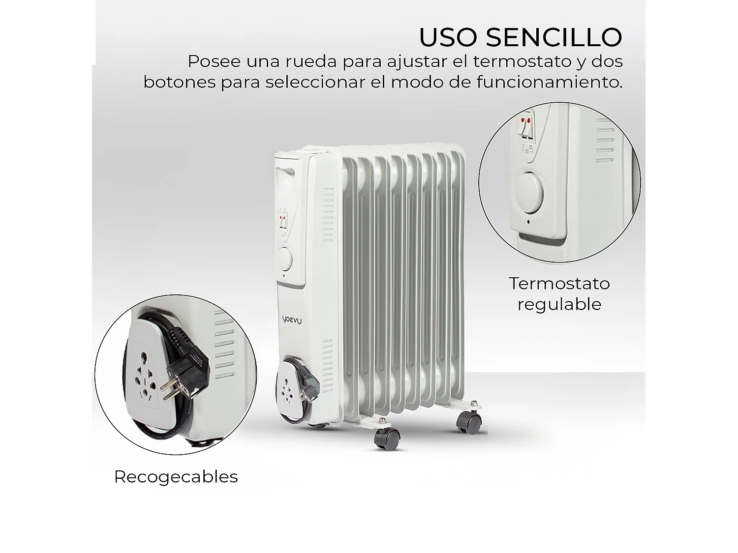 Yoevu-Radiador de aceite bajo consumo 9 elementos 2000W, blanco
