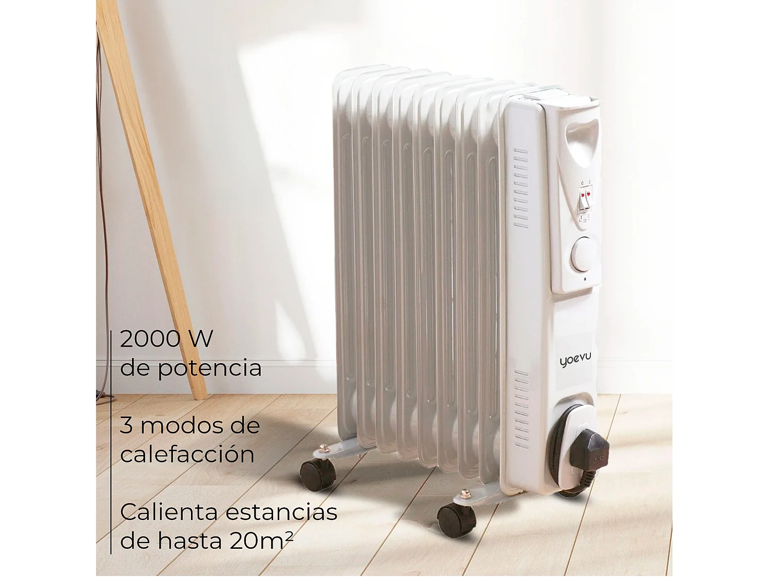 Yoevu-Radiador de aceite bajo consumo 9 elementos 2000W, blanco