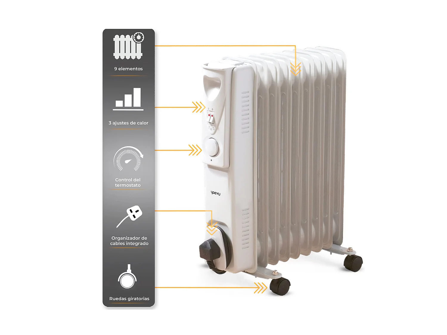 Yoevu-Radiador de aceite bajo consumo 9 elementos 2000W, blanco