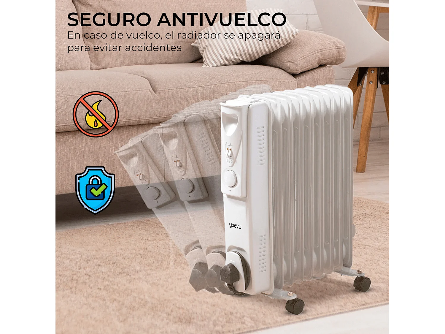 Yoevu-Radiador de aceite bajo consumo 9 elementos 2000W, blanco
