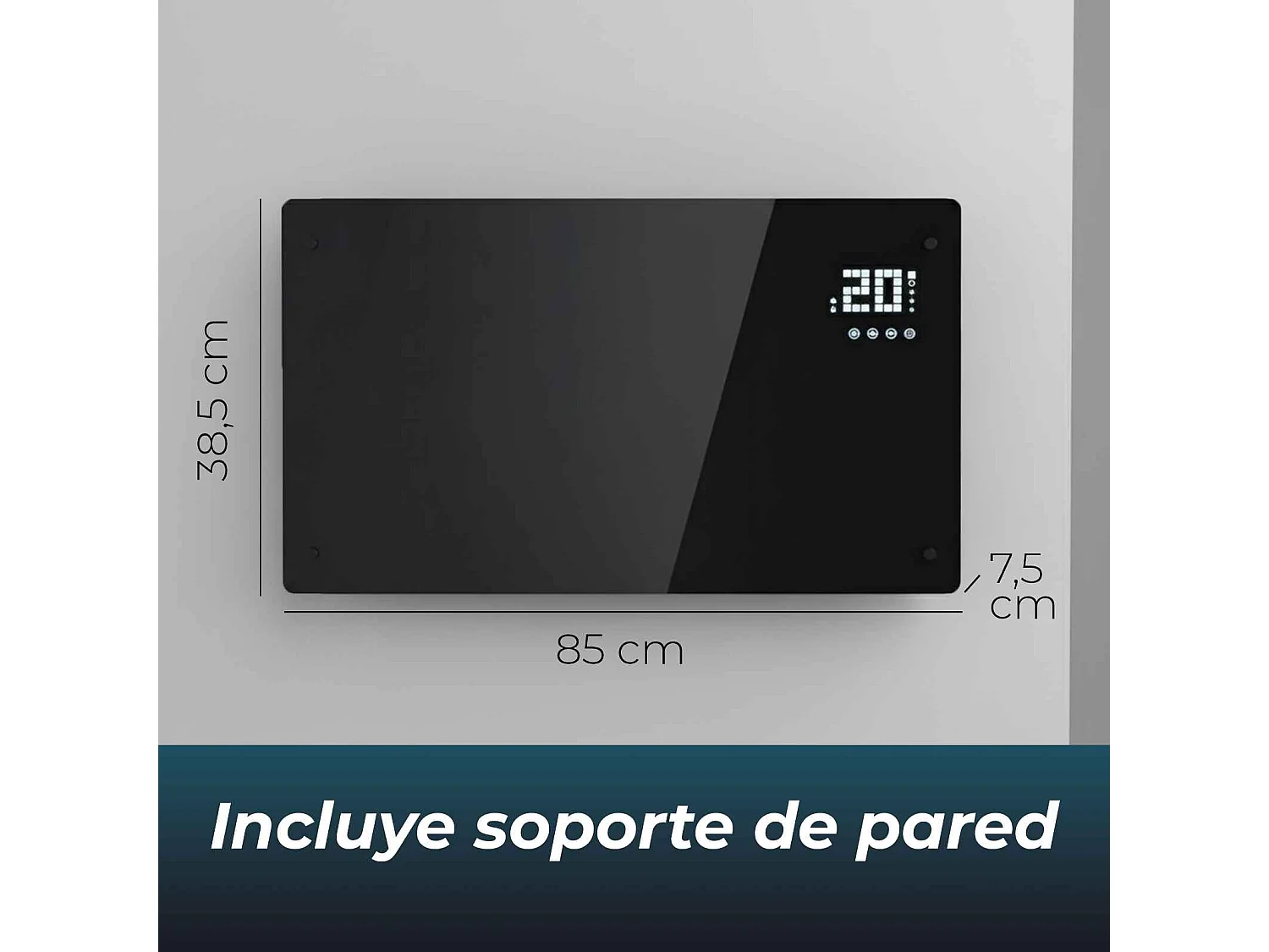 YOEVU - Emisor térmico de cristal 2500W , temporizador 24 horas, soporte con ruedas, 2 modos de potencia