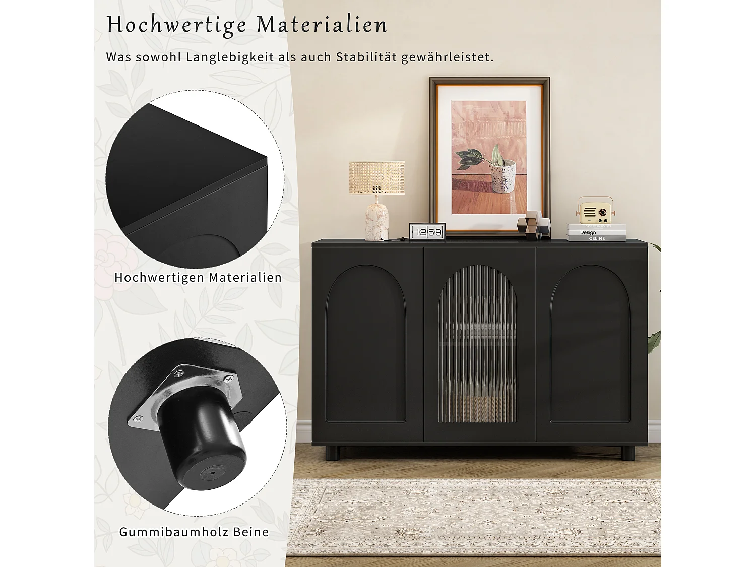 Buffet élégant et sobre en forme de U - 120 x 40 x 78.5 cm - avec porte vitrée idéal - MDF - noir