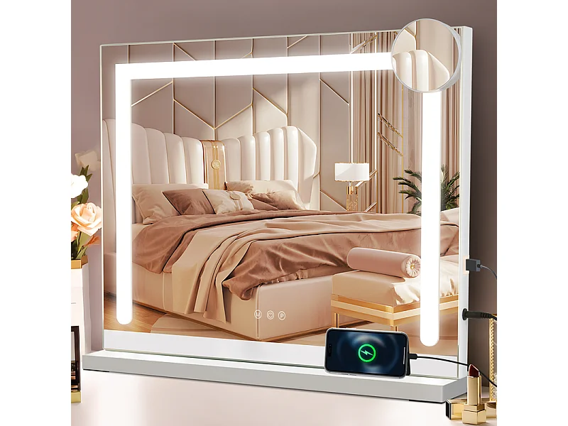 NETTLIFE Lustro kosmetyczne z oświetleniem, Lustro Hollywood z 9 diodami LED, Małe lusterko kosmetyczne z oświetleniem, Obrót o 360°, Lustro stołowe