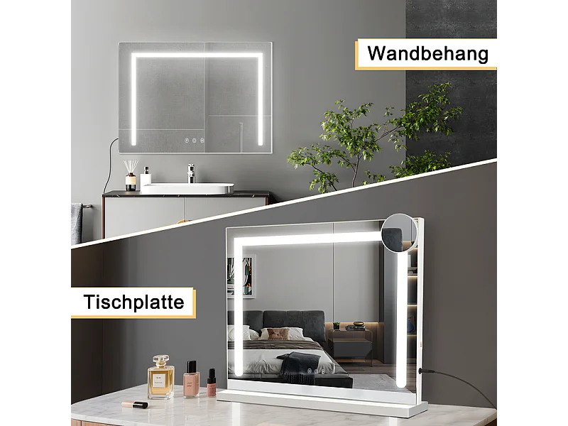 Miroir de courtoisie NETTLIFE avec éclairage Miroir Hollywood avec 9 LED Petit miroir cosmétique avec lumière Rotation à 360° Miroir de table