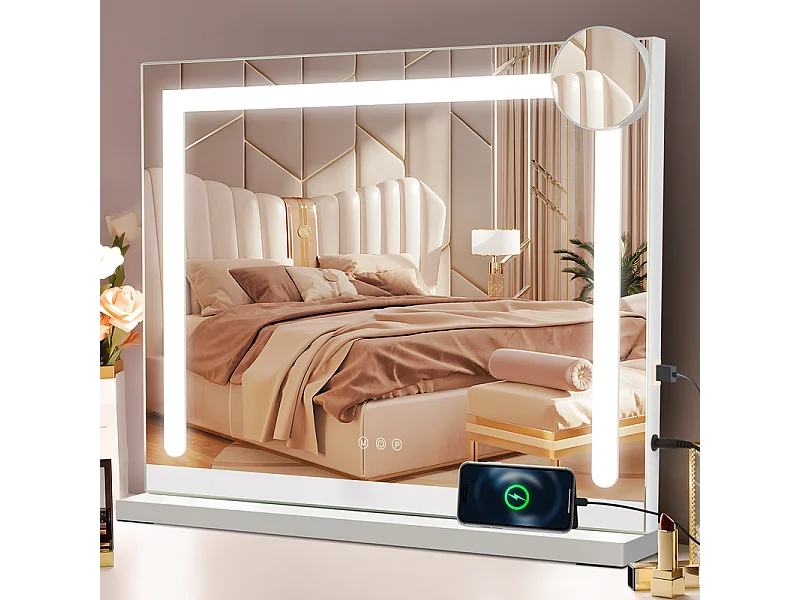 Miroir de courtoisie NETTLIFE avec éclairage Miroir Hollywood avec 9 LED Petit miroir cosmétique avec lumière Rotation à 360° Miroir de table