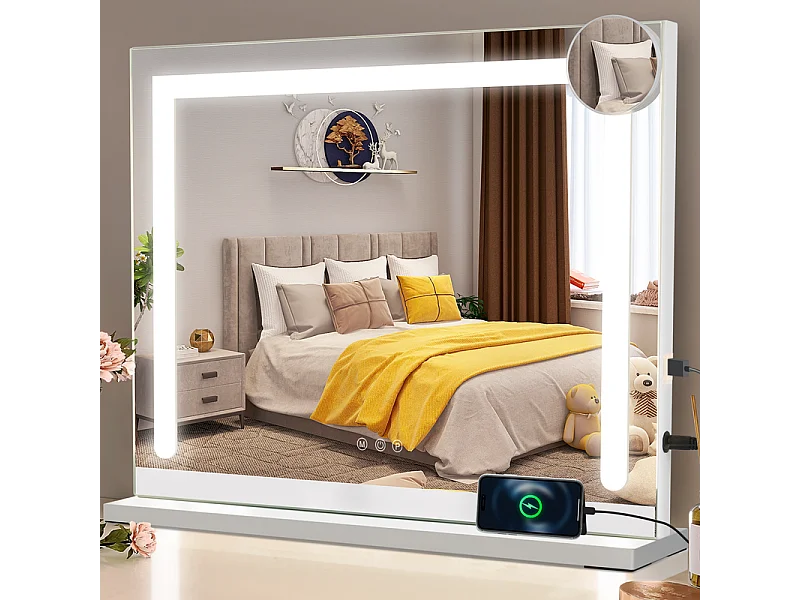 Miroir de maquillage NETTLIFE avec éclairage, 70 x 55 cm, miroir de coiffeuse avec lumière, LED tactile à intensité variable, miroir de courtoisie