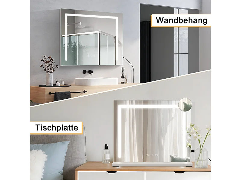 Specchio per il trucco NETTLIFE con illuminazione, 70 x 55 cm, specchio da toeletta con luce, LED touch dimmerabile, specchio da trucco