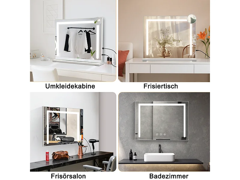 Specchio per il trucco NETTLIFE con illuminazione, 70 x 55 cm, specchio da toeletta con luce, LED touch dimmerabile, specchio da trucco