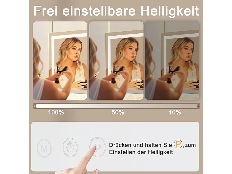 Miroir de maquillage NETTLIFE avec éclairage, 80 x 60 cm, miroir de coiffeuse avec lumière, LED tactile à intensité variable, miroir de courtoisie