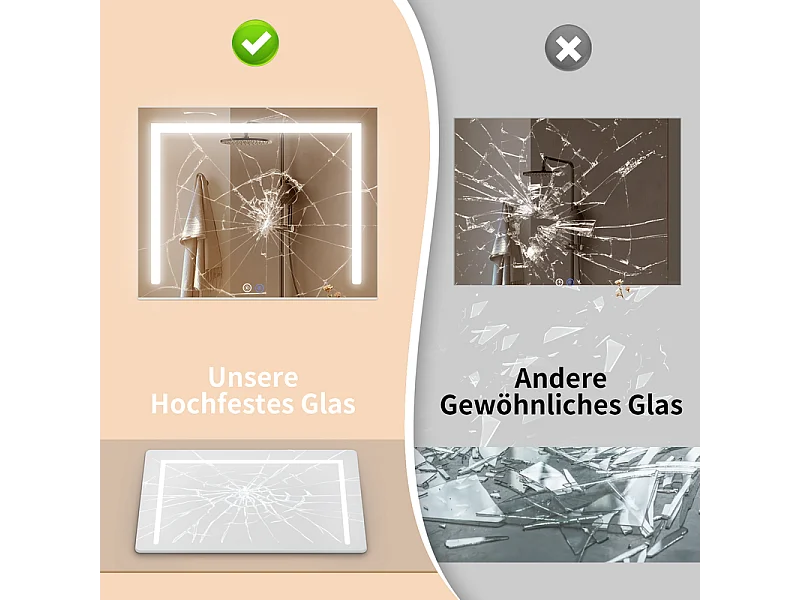 Miroir de maquillage NETTLIFE avec éclairage, 80 x 60 cm, miroir de coiffeuse avec lumière, LED tactile à intensité variable, miroir de courtoisie