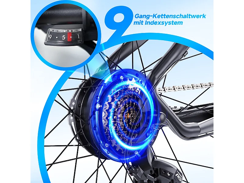 NETTLIFE Herren-Elektro-Mountainbike, 27,5/29 Zoll, 9 Gänge, Shimano-Schaltwerk, Rot