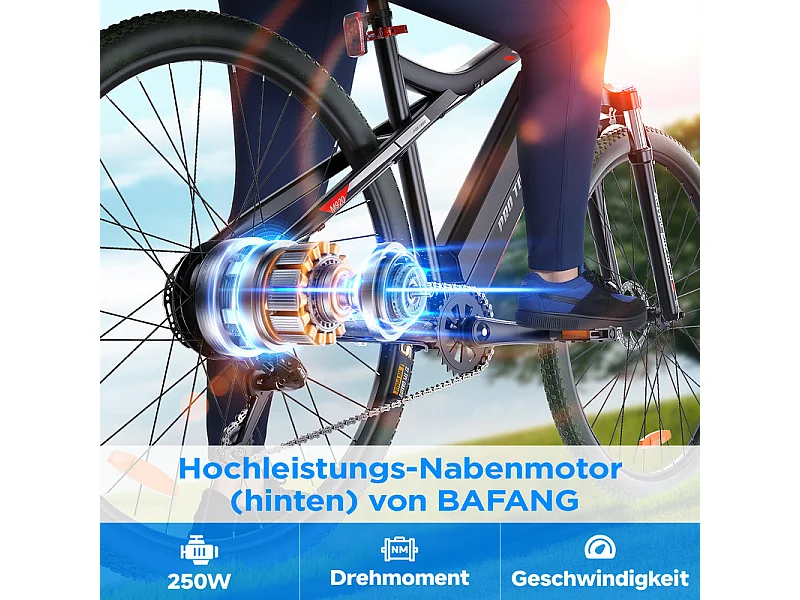 Vélo de montagne électrique NETTLIFE pour homme, 27,5/29 pouces, 9 vitesses, dérailleur Shimano rouge