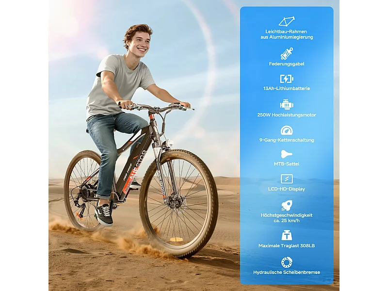 Vélo de montagne électrique NETTLIFE pour homme, 27,5/29 pouces, 9 vitesses, dérailleur Shimano rouge