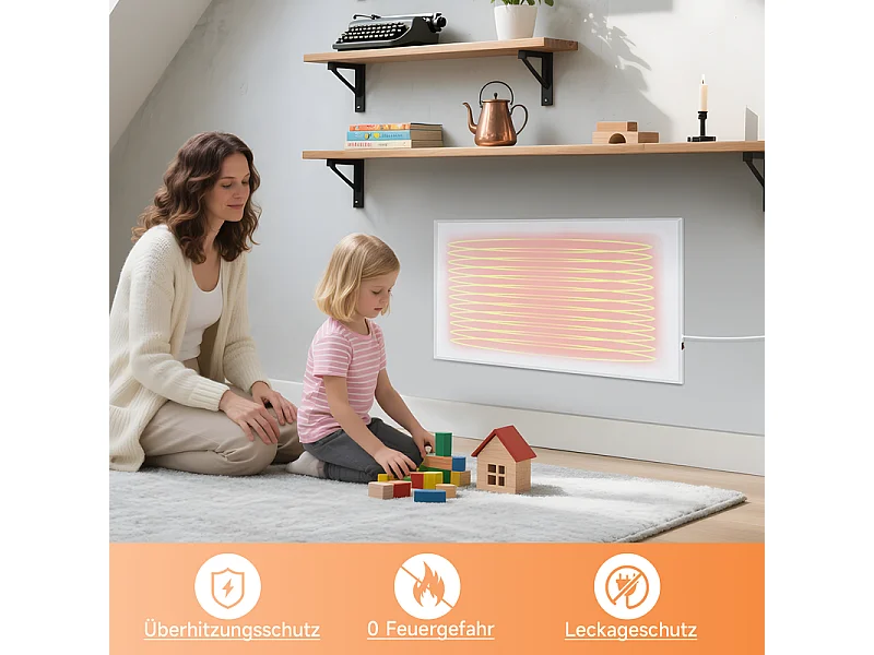 Nettlife Chauffage infrarouge, chauffage mural infrarouge à économie d'énergie - Chauffage électrique mural 170 W avec protection contre la surchauffe