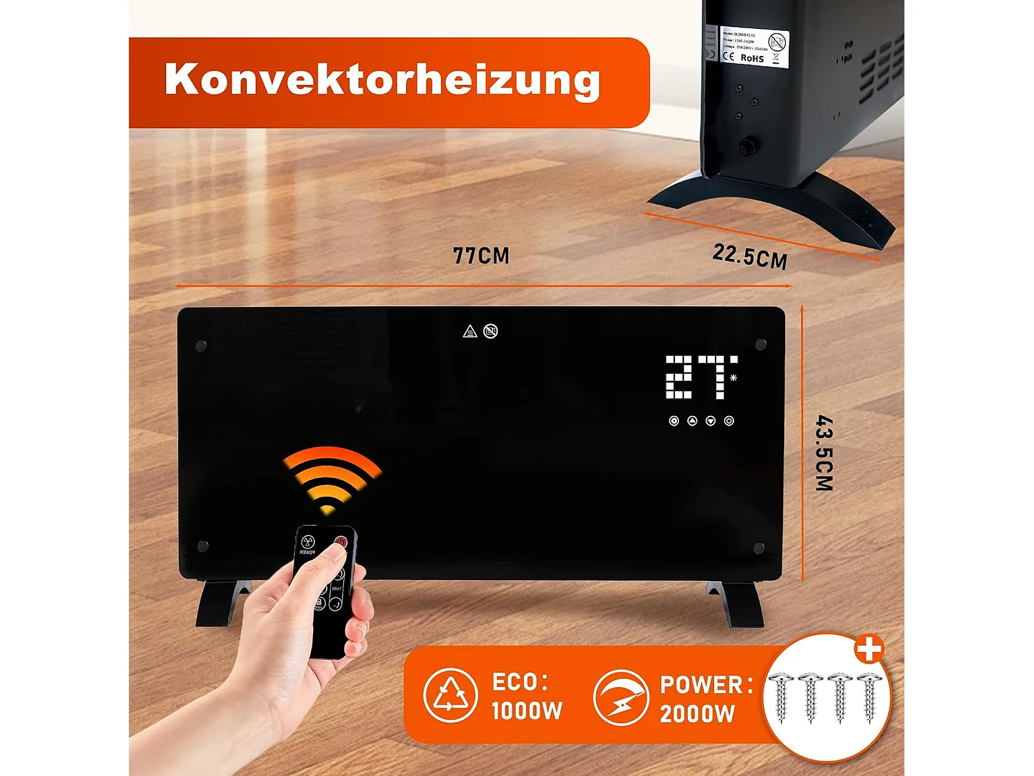 Calefactor eléctrico Nettlife de 2000 W, radiador silencioso con mando a distancia, termostato, temporizador y 2 niveles de potencia.