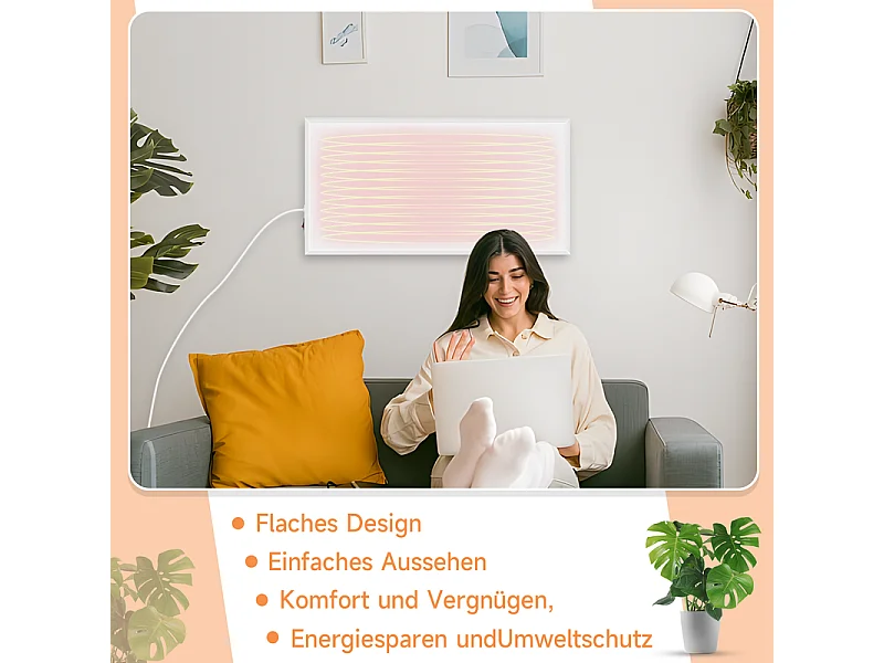 Nettlife Chauffage infrarouge, chauffage mural à économie d'énergie, chauffage infrarouge 290 W, chauffage électrique mural