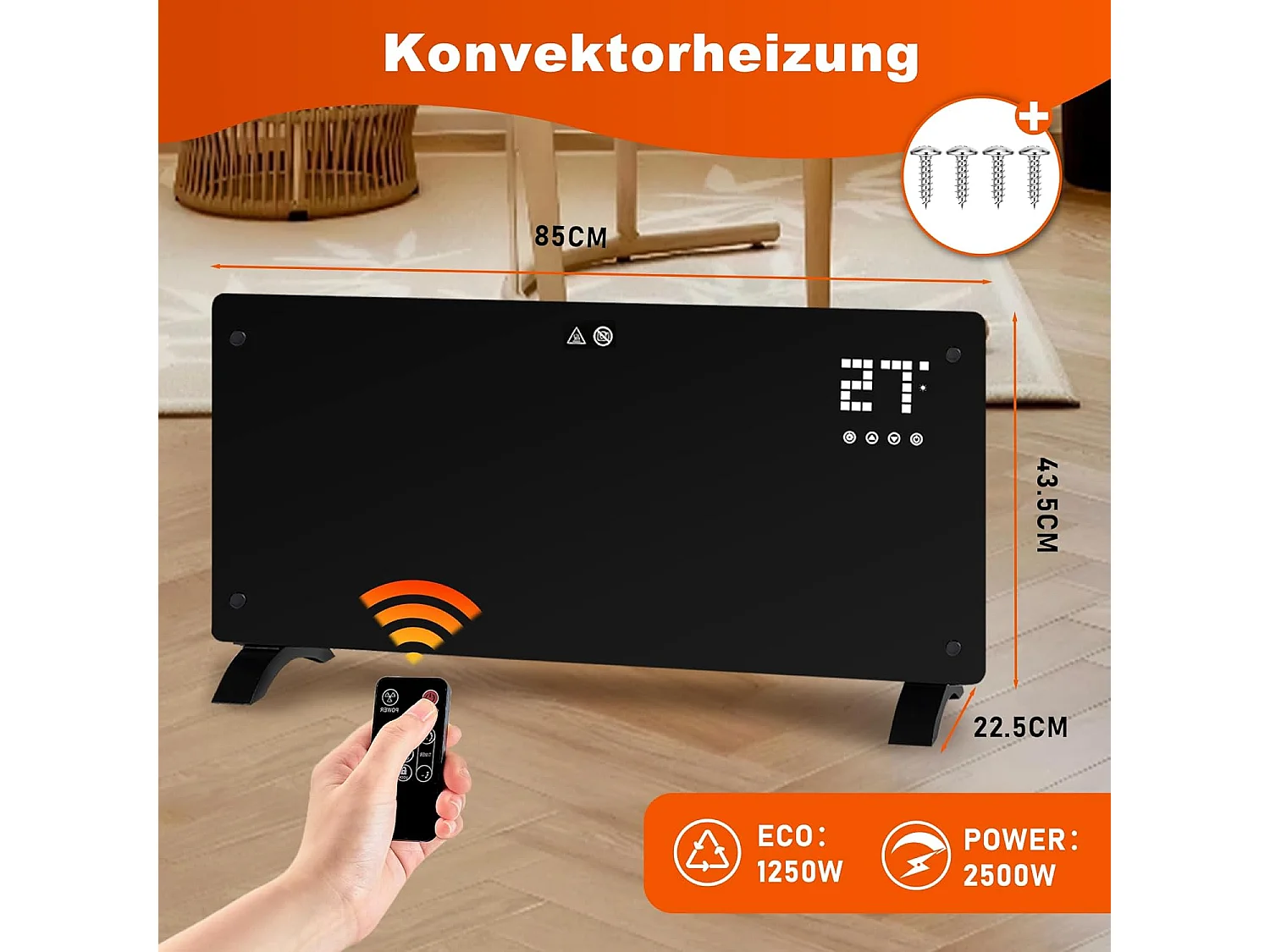 Nettlife Radiateur Électrique 2500W, Chauffage Autonome Économe en Énergie avec Télécommande, Thermostat et Minuterie.