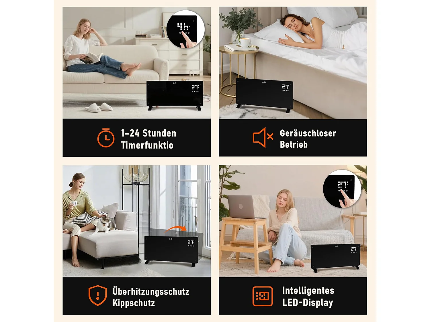 Nettlife Radiateur Électrique 2500W, Chauffage Autonome Économe en Énergie avec Télécommande, Thermostat et Minuterie.