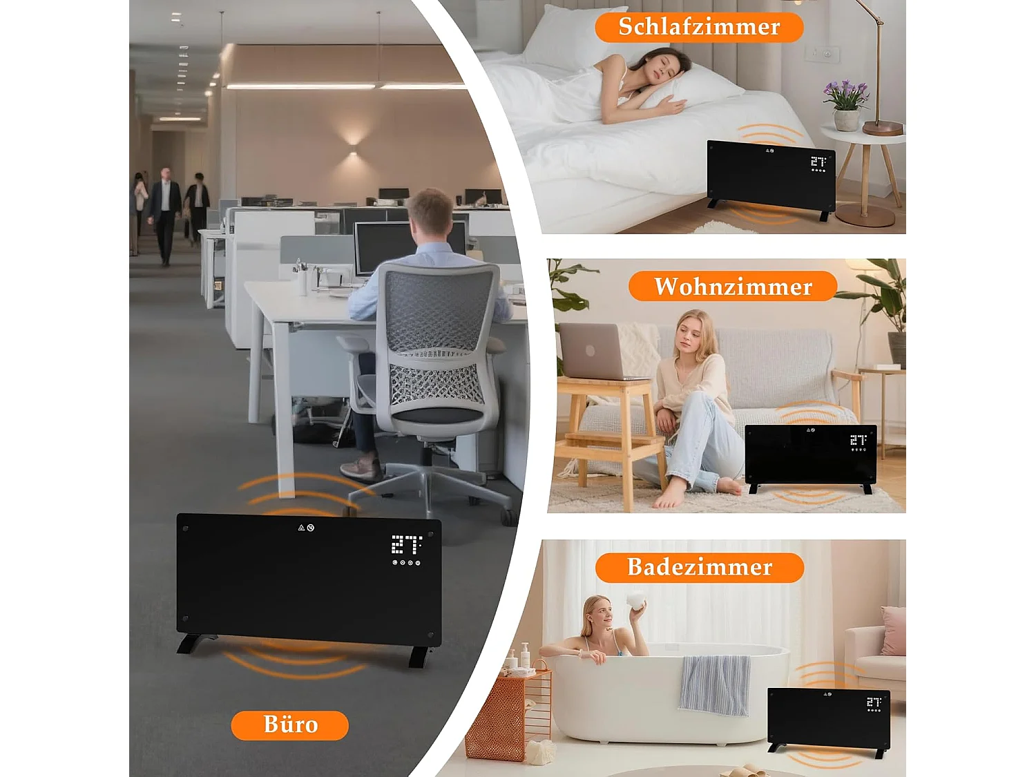 Nettlife Radiateur Électrique 2500W, Chauffage Autonome Économe en Énergie avec Télécommande, Thermostat et Minuterie.