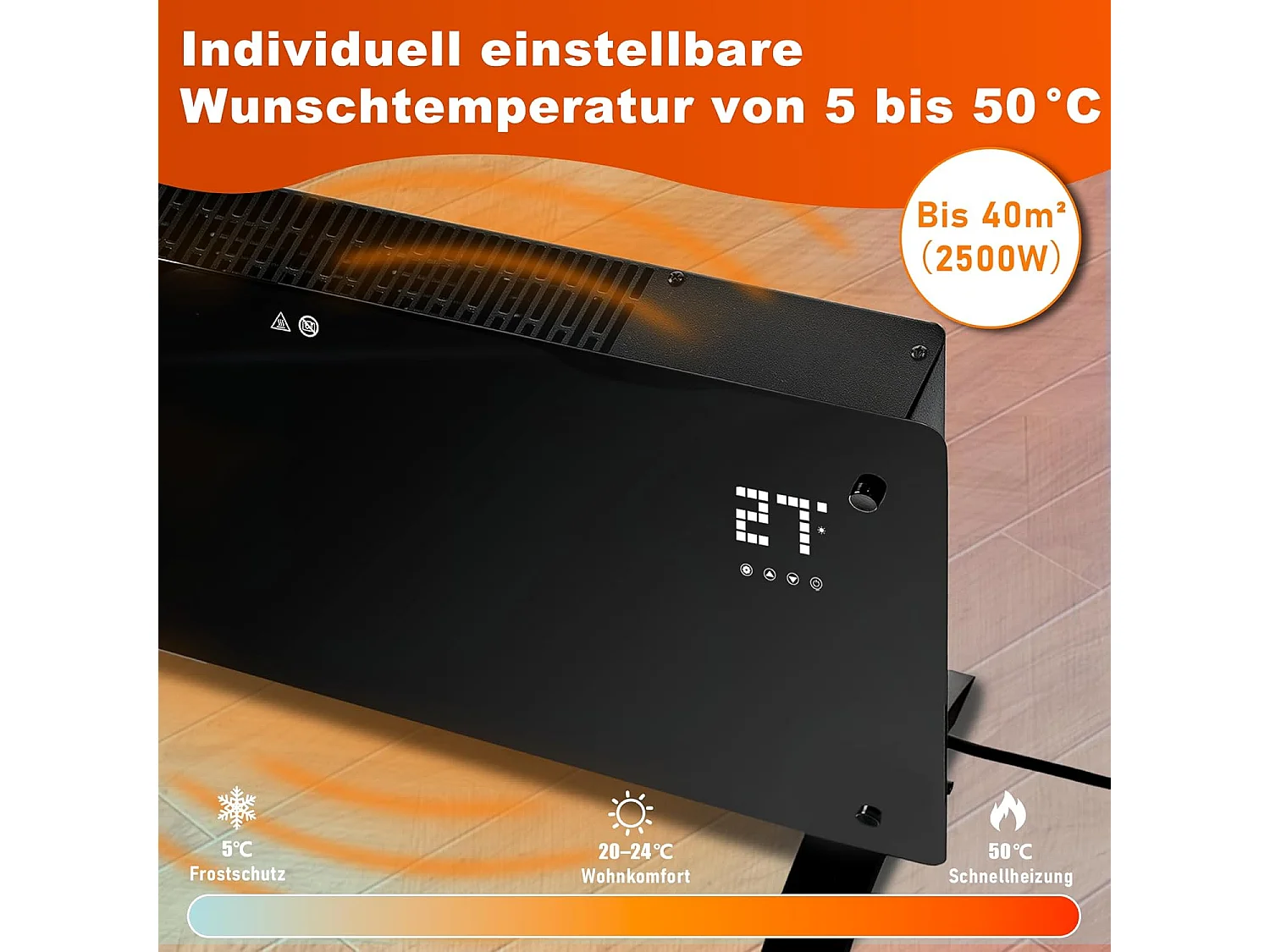 Nettlife Radiateur Électrique 2500W, Chauffage Autonome Économe en Énergie avec Télécommande, Thermostat et Minuterie.