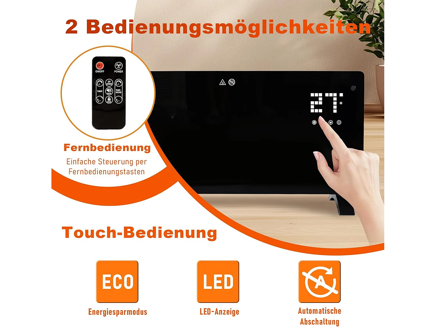 Grzejnik elektryczny Nettlife 2500 W, energooszczędny, autonomiczny grzejnik z pilotem, termostatem i timerem.