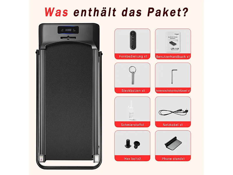 NETTLIFE Składana i cicha bieżnia - Mini bieżnia z rampą prędkości od 1 do 6 km/h - silnik 2,0 KM, wyświetlacz LED i pilot zdalnego sterowania