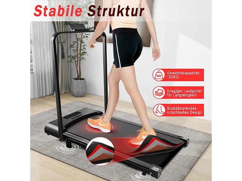 Tapis de course pliable et silencieux NETTLIFE - Mini tapis de course avec rampe 1 à 6 km/h - Moteur 2,0 CV, écran LED et télécommande