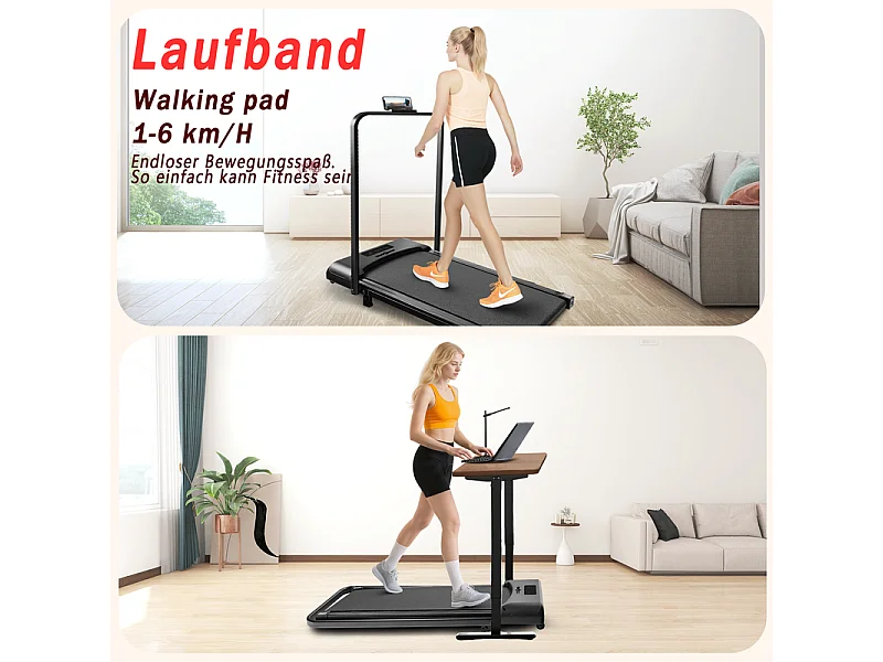 Tapis de course pliable et silencieux NETTLIFE - Mini tapis de course avec rampe 1 à 6 km/h - Moteur 2,0 CV, écran LED et télécommande