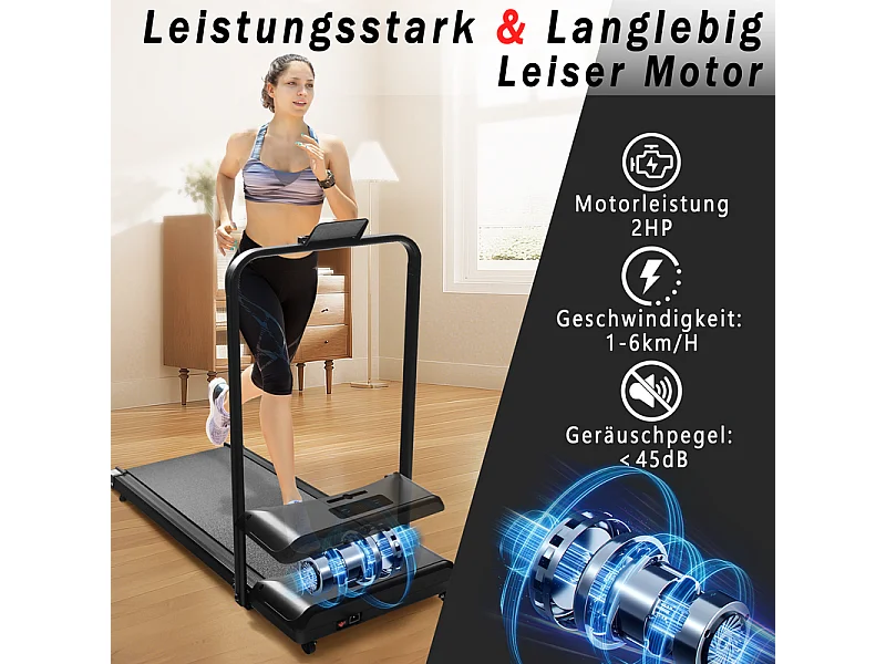 Tapis de course pliable et silencieux NETTLIFE - Mini tapis de course avec rampe 1 à 6 km/h - Moteur 2,0 CV, écran LED et télécommande