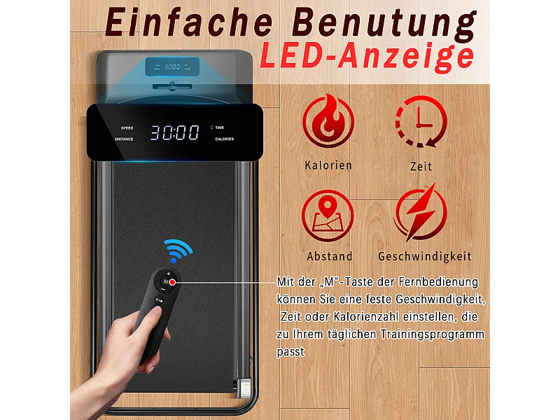 Tapis de course pliable et silencieux NETTLIFE - Mini tapis de course avec rampe 1 à 6 km/h - Moteur 2,0 CV, écran LED et télécommande