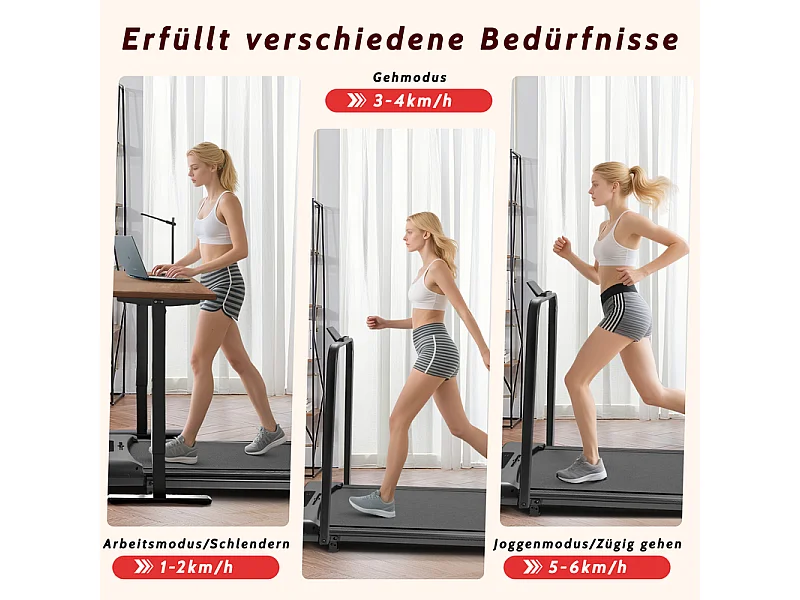 Tapis de course pliable et silencieux NETTLIFE - Mini tapis de course avec rampe 1 à 6 km/h - Moteur 2,0 CV, écran LED et télécommande