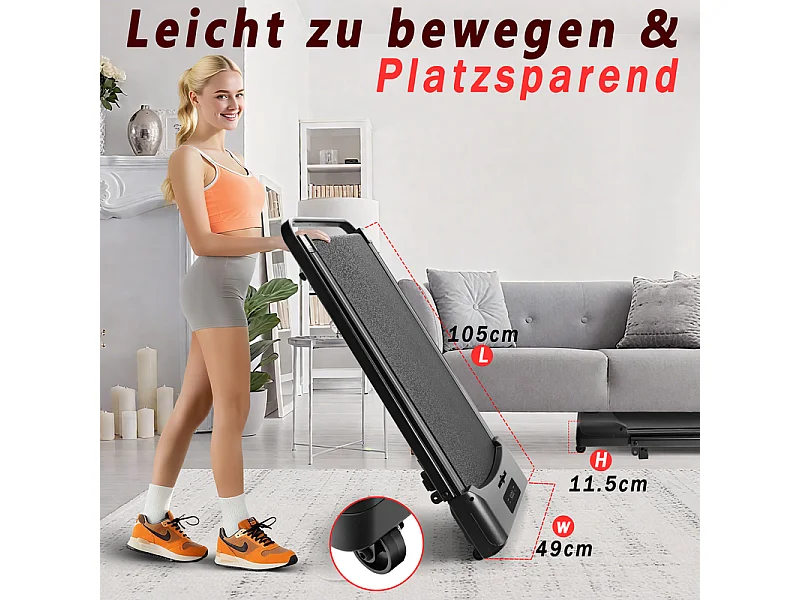 Tapis de course pliable et silencieux NETTLIFE - Mini tapis de course avec rampe 1 à 6 km/h - Moteur 2,0 CV, écran LED et télécommande