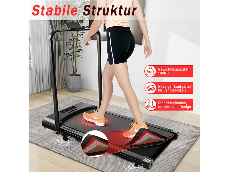 Tapis de course pliable et silencieux NETTLIFE - Mini tapis de course avec rampe 1 à 6 km/h - Moteur 2,0 CV, écran LED et télécommande