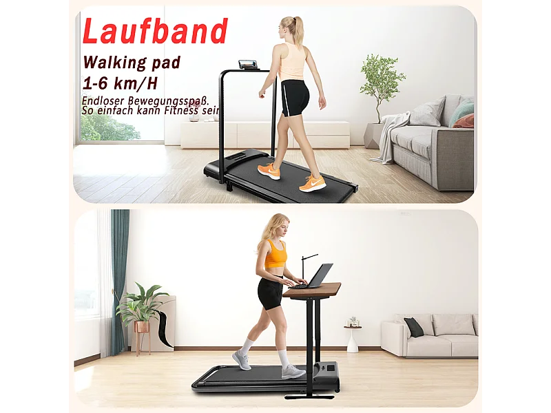 Tapis de course pliable et silencieux NETTLIFE - Mini tapis de course avec rampe 1 à 6 km/h - Moteur 2,0 CV, écran LED et télécommande