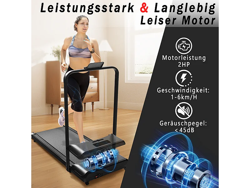 Tapis de course pliable et silencieux NETTLIFE - Mini tapis de course avec rampe 1 à 6 km/h - Moteur 2,0 CV, écran LED et télécommande