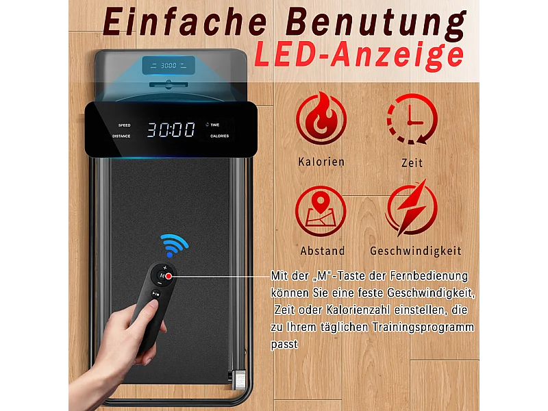 NETTLIFE Klappbares und leises Laufband – Mini-Laufband mit Geschwindigkeitsrampe von 1 bis 6 km/h – 2,0 PS Motor, LED-Anzeige und Fernbedienung